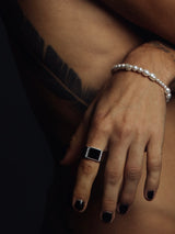 Sir Bax - Silver Ring with Black Onyx Stone and Zircon Stones
