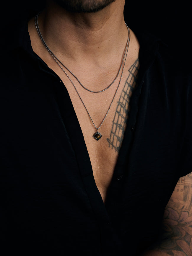 Mr Bruun - Silver Necklace with Tiger Eye gemstone pendant