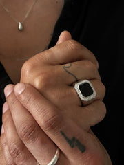 Sir Nowak - Silver Ring with Black Enamel and Zirconia Stones
