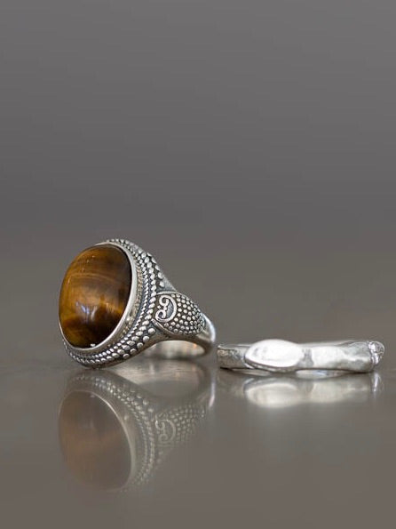 SILVER925 TIGER EYE STONE RING/シルバー/リング 925 Sterling Silver Ring Natural Tiger's Eye Stone Finger