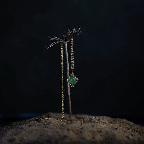 Mr Klein - Gold Necklace with Green Aventurine Oval Pendant