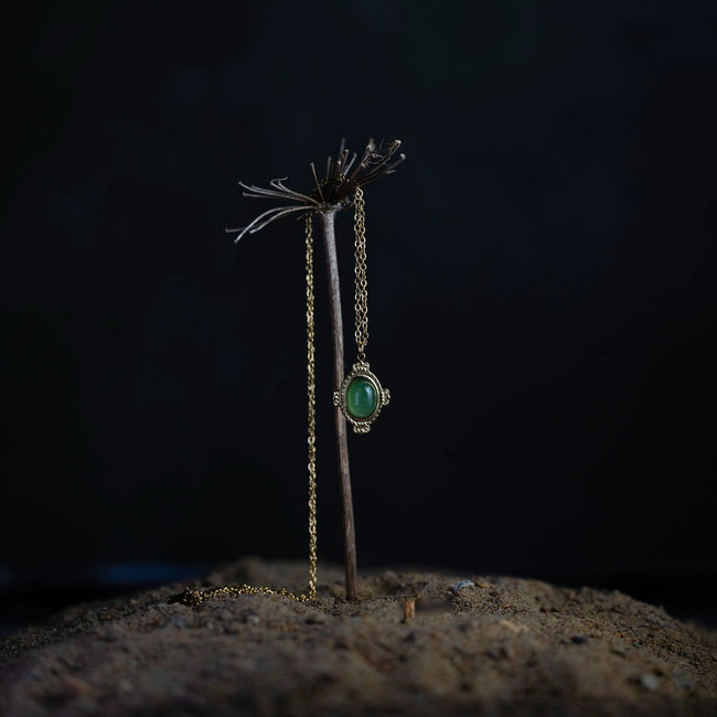 Mr Klein - Gold Necklace with Green Aventurine Oval Pendant