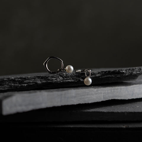 Sir Greczula - Silver Pearl Earrings, a collab between the artist Kristofer Greczula
